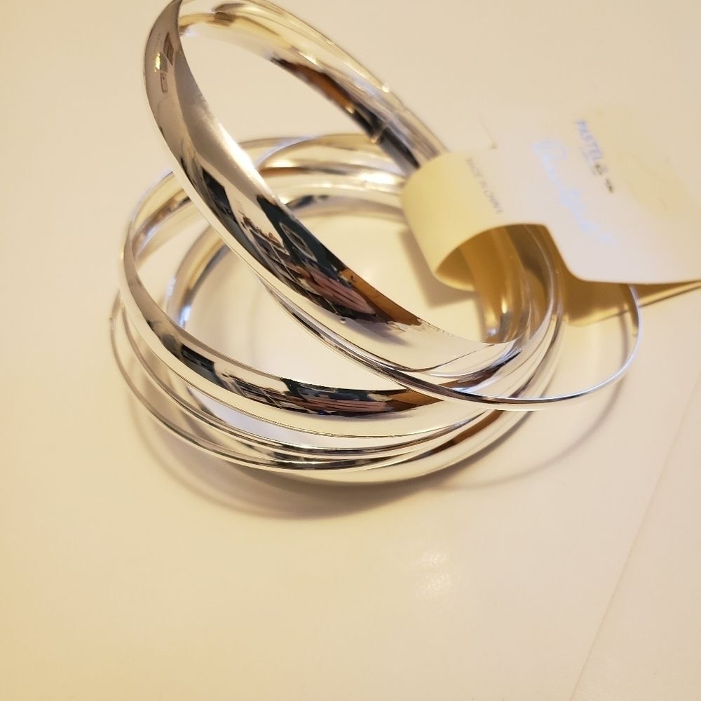 silver Bangle bracelets layered wrist accessories